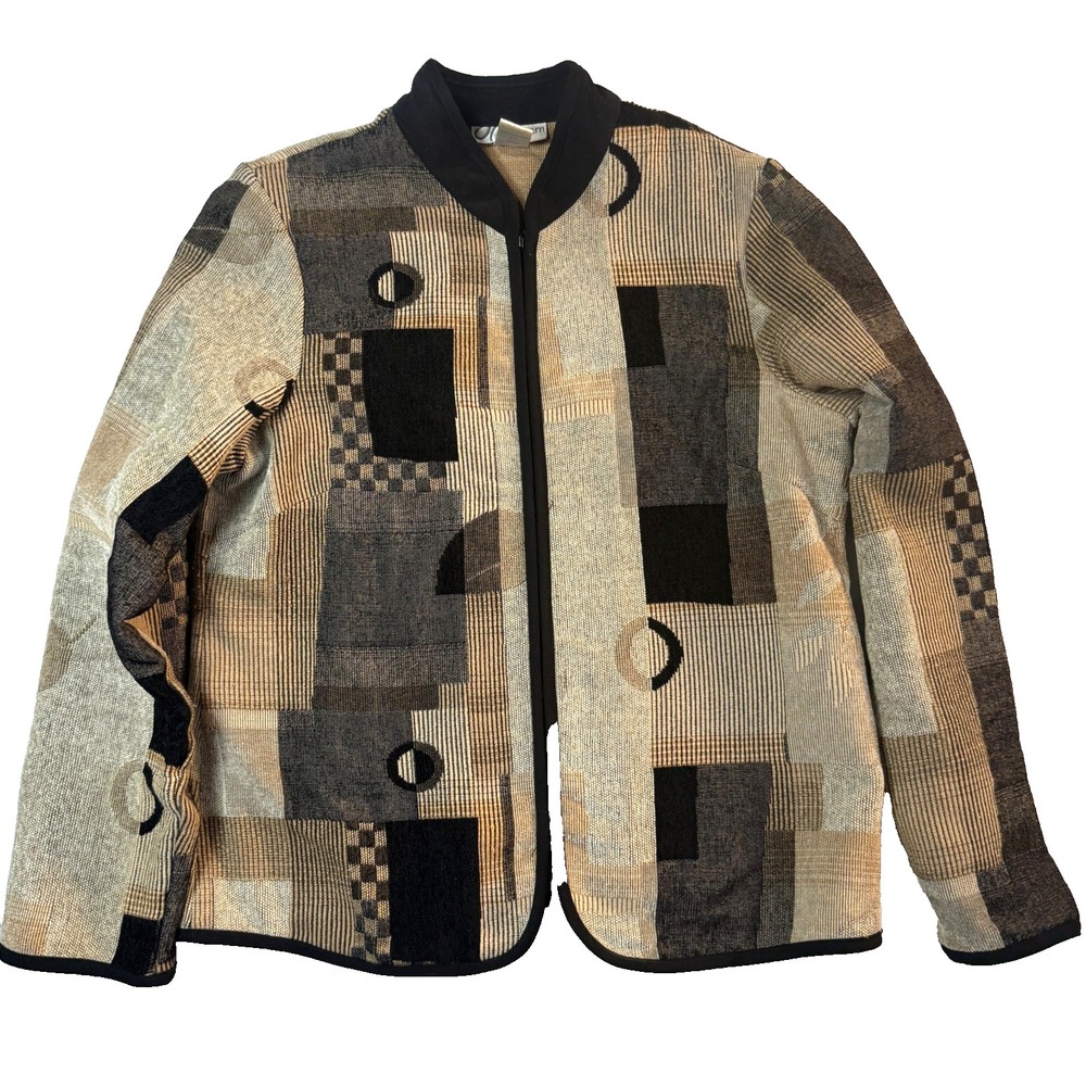 Vintage Dressbarn Jacket Womens M Multicolor Geometric Tweed Dark Academia